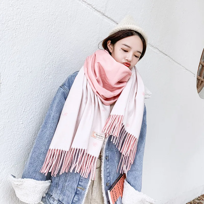 

New Style Autumn And Winter Scarf Women's Korean-style Snowflake Hipster Scarf Versatile Thick Warm Faux Cashmere Air Conditione