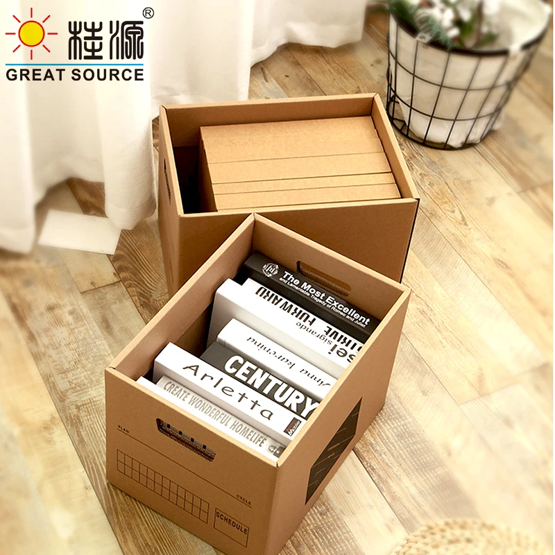 Makeasy 접이식 책 보관 상자 인쇄 골판지 데스크 탑 주최자 카톤 핸들 뚜껑 보드 보관 상자(2PCS)
