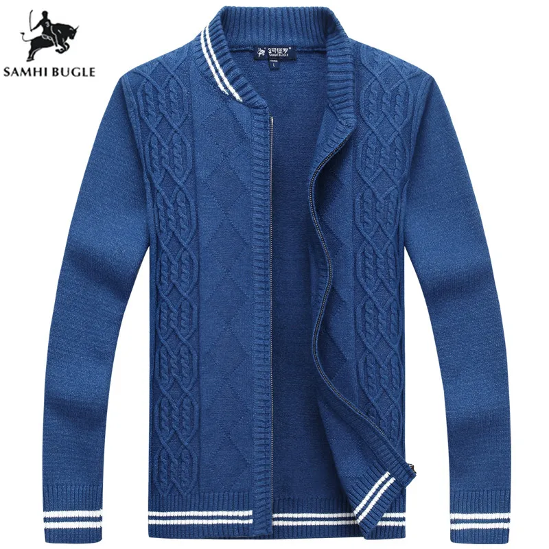 

Mens Sweaters for 2020 Autumn Winter Coat Zipper Thick Cardigan Sweater Collar Men's Casual Striped Decoration Loose Sweater
