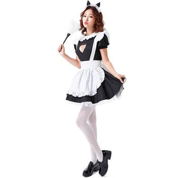 

Sweet Lolita Dress Girl Cute Heart Shaped Cat Apron Maid Sexy Costume Lace Miniskirt Outfit Princess Evening Dress