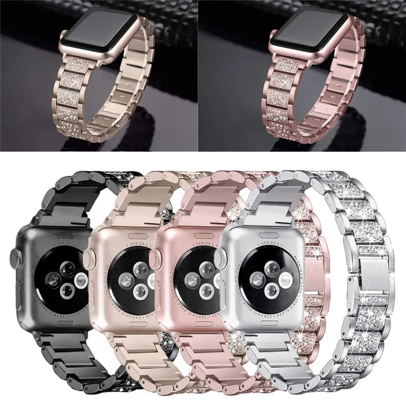 Мода 4 цвета Нержавеющая сталь ремешок браслет для iwatch Diamond Band Apple Watch 38 42 мм