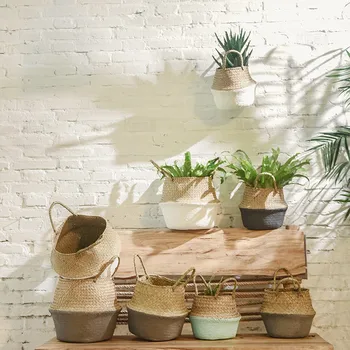

flower pot Seagrass Wicker Basket Wicker Basket Flower Pot Folding Basket Dirty Basket Storage горшок для цветов dropshipping#L4