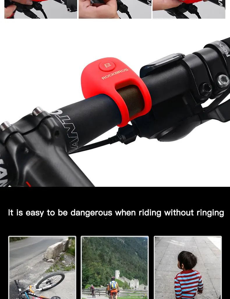 ROCKBROS 90 db Electric Bike Bicycle Horn Alarm Bells Safety MTB Cycling Handlebar Bell Silica Gel Ring Bicycle Accessories bike