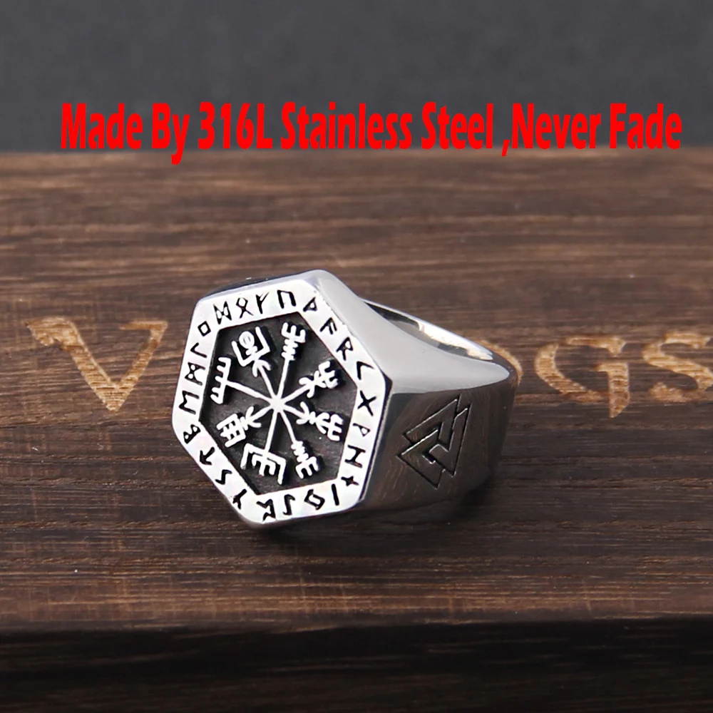 Stainless Steel Ring finger ring Viking Compass Runic Statement Men Vintage Color Nordic Viking Totem Odin