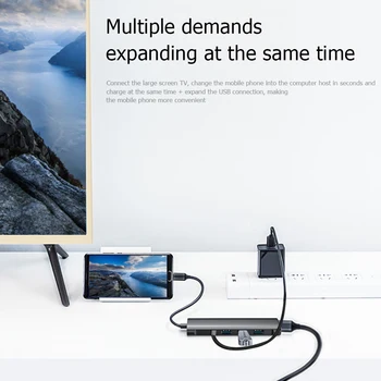 

5 in 1 Laptop Docking Stations Aluminum Alloy Housing Extension Dock Type-C to USB-C 3 USB3.0 HDMI PD Converter Splitter