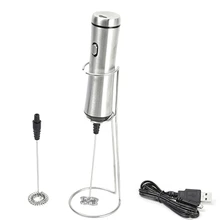 Powerful Electric Milk Frother with 2Pcs Stainless Steel Spring Whisk Foam Maker-Usb Line