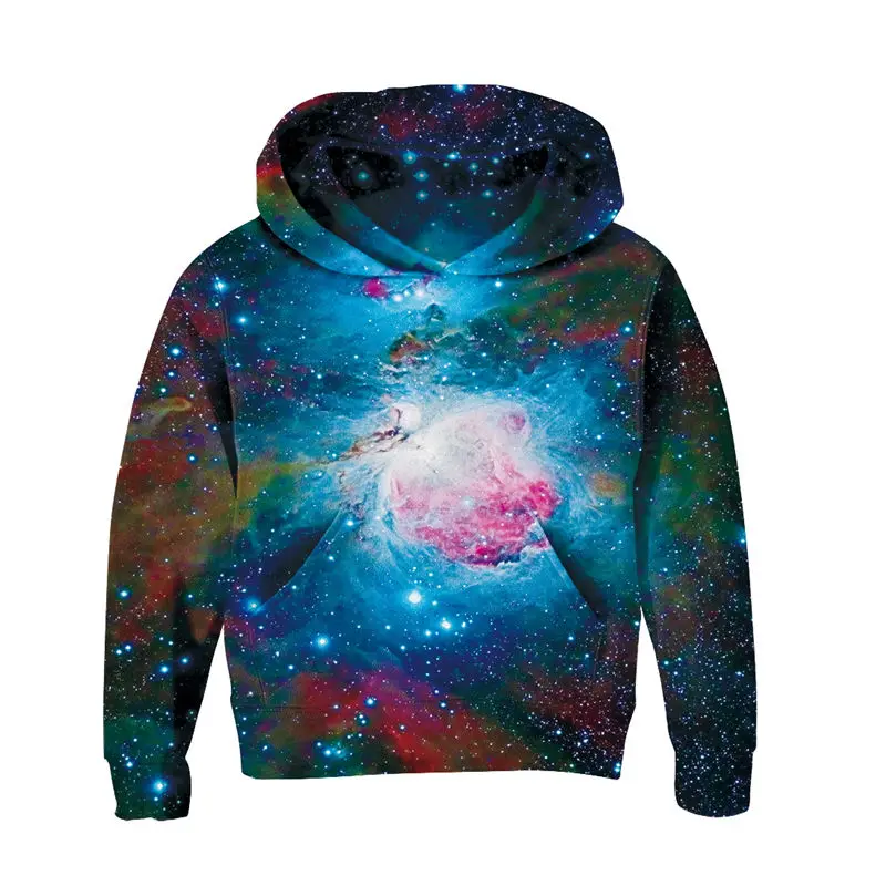 Толстовки для детей 3-13 лет с изображением галактики и космоса осенний теплый свитер с капюшоном пуловер с длинными рукавами для мальчиков и девочек топы, детская одежда - Цвет: TZN80010