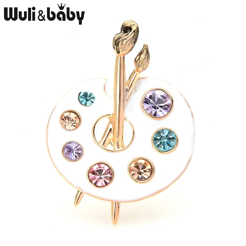 Женская/Мужская брошь в виде палетки Wuli & baby с эмалью и кристаллами черного белого