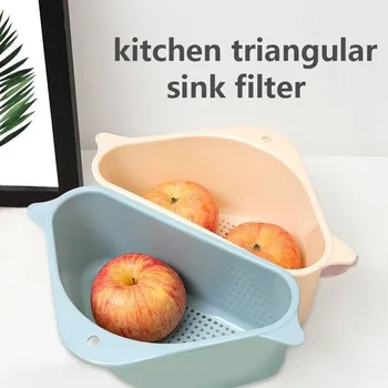 

kitchen triangular sink filter Sink Filter Strainer Drain Vegetable Fruite Drainer Basket Suction Cup Sponge Holder Storage Rack