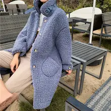 Женское пальто из искусственного меха зимнее теплое плюшевое пальто Модная длинная парка куртка из меха ягненка женская верхняя одежда пальто