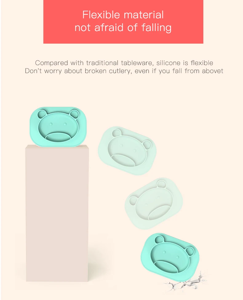 Baby silicone shatter proof plate Cute Cartoon Children Training Tableware baby feeding silicone bowl kids tableware