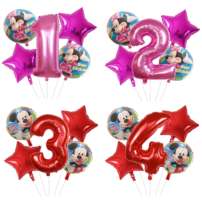 5 шт./лот воздушные шары из фольги с изображением Микки Мауса для детского душа, 1-й, 2-й, 3-й, первый год, для мальчиков и девочек, для дня рождения, украшения, kidsToys