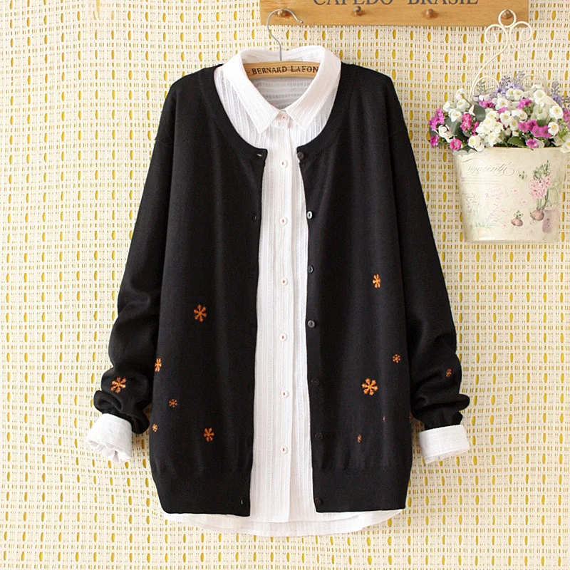

Plus-sized Sweater WOMEN'S Dress New Style Japanese-style Snowflake Embroidered Sweater WOMEN'S Knit Sweater Cardigan Loose Base