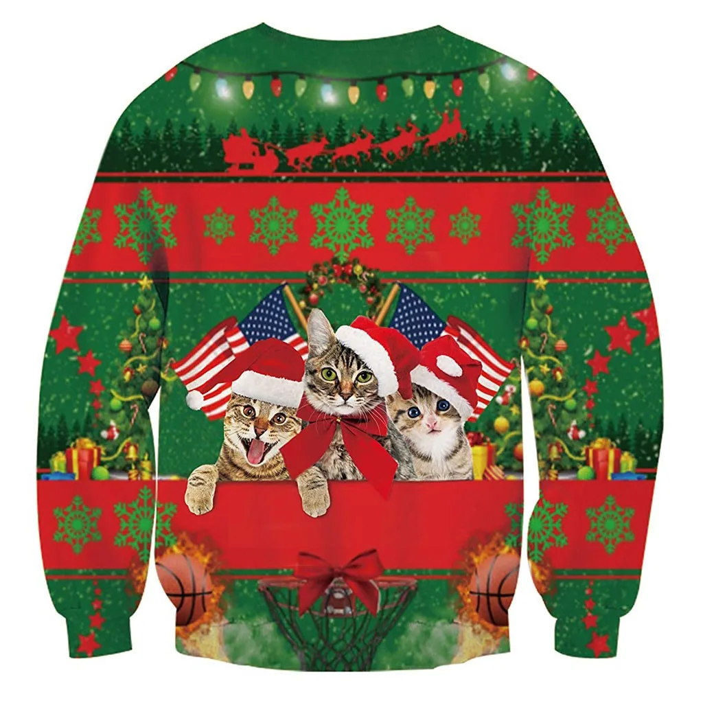 Womail Sweatshirts Casual Funny Christmas 3D Cat Printed Pullover sweatshirts Fashion Long Sleeve O-Neck women Sweatshirt