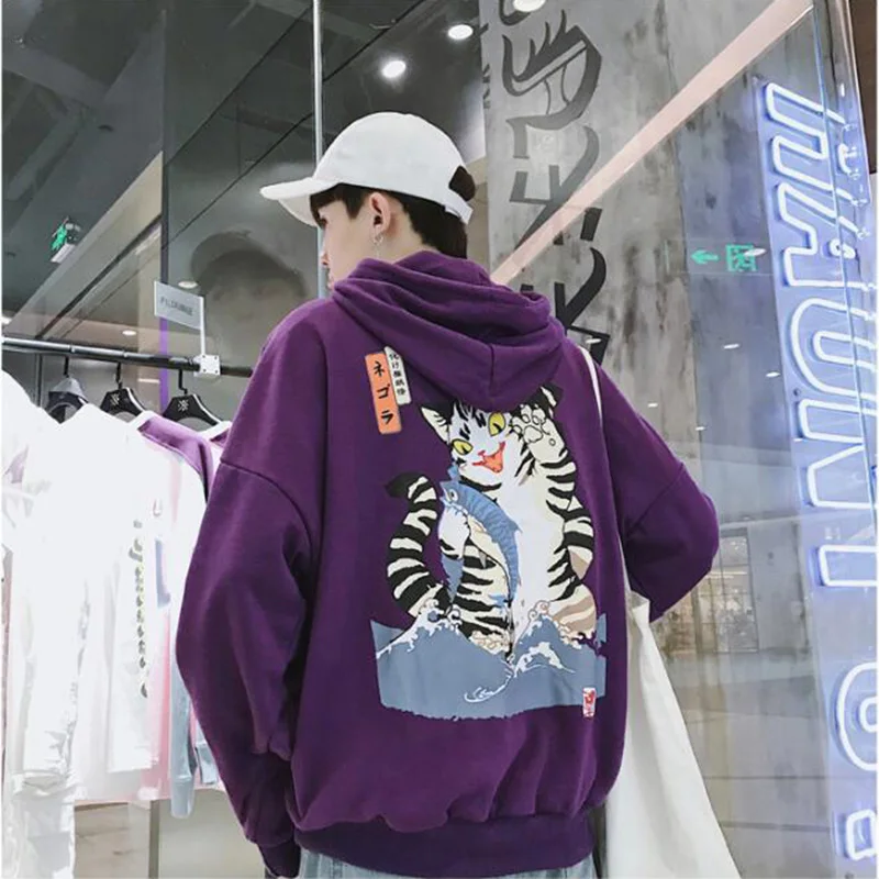 MODA VELOCE мужские уличные повседневные толстовки с капюшоном котом 2020 фиолетовые