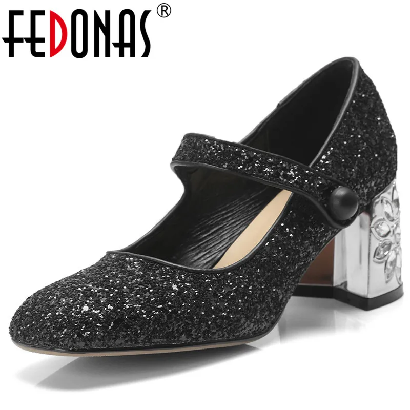 FEDONAS Blingbling/стразы Женские туфли-лодочки на высоком каблуке с пряжкой Сезон весна