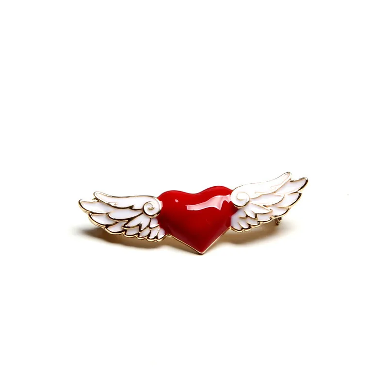 

[Summershop] Delicacy Japanese-style Red Colored Glaze Love Angel Wing Delicacy Metal Brooch Women's