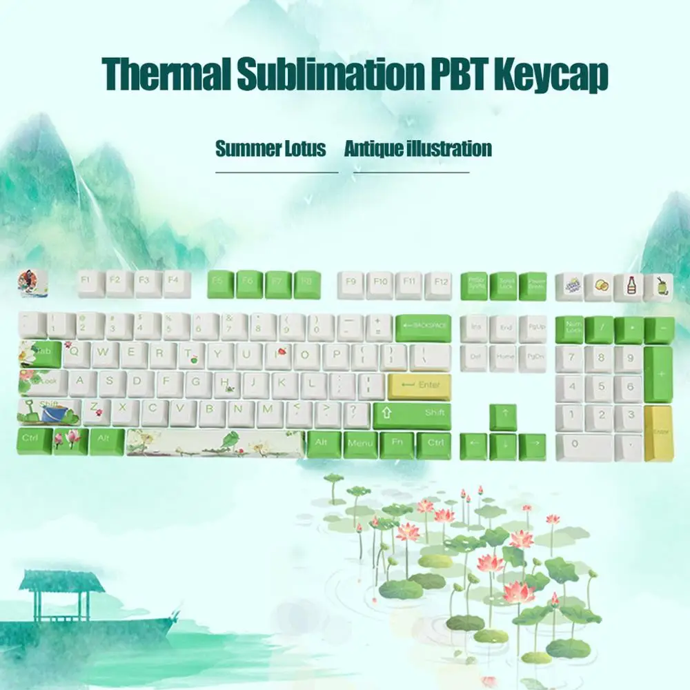 

Brand New 108 keys PBT Keycaps Lettering Keys OEM Injection Key Cap Summer Lotus Mechanical Keyboard Key Cap Switches