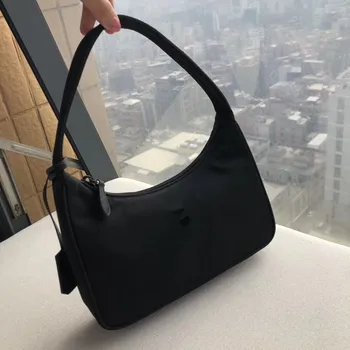 

2020 Women Tote Bag Nylon Half Moon Shoulder Bag Messenger Handbag For Female Vintage Baguette Bag Black Lady Hobos Bags