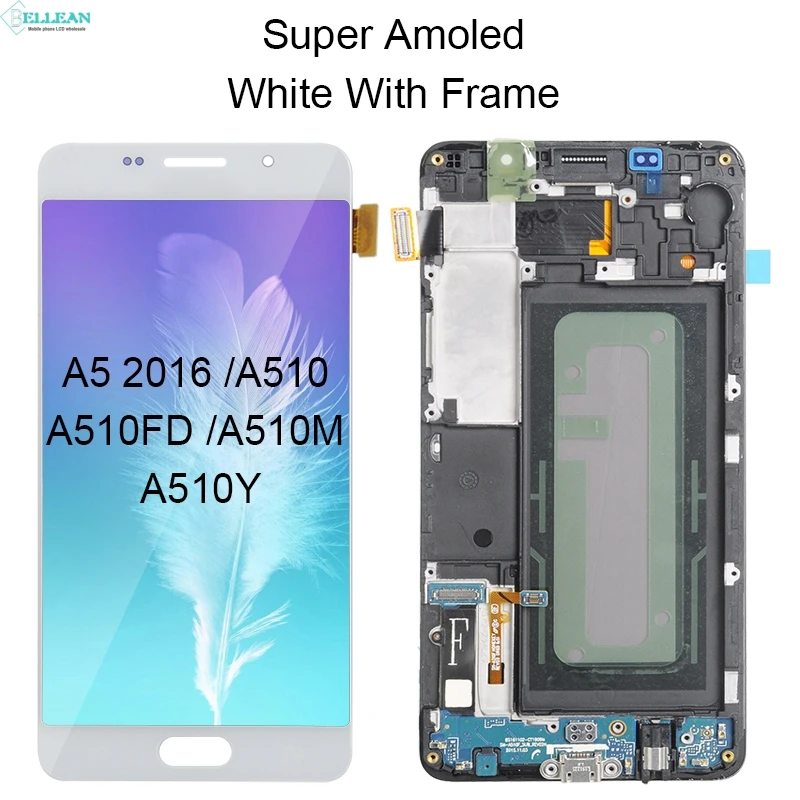 Catteny скидка Super Amoled для samsung Galaxy A5 ЖК A510 Дисплей кодирующий преобразователь сенсорного экрана в сборе A510F ЖК-дисплей с рамой - Цвет: Amoled WH With Frame