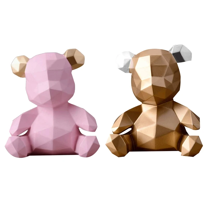 2x Piggy Bank Bear Statue Money Box Gift Wedding Storage Child Coin Pink & Gold |