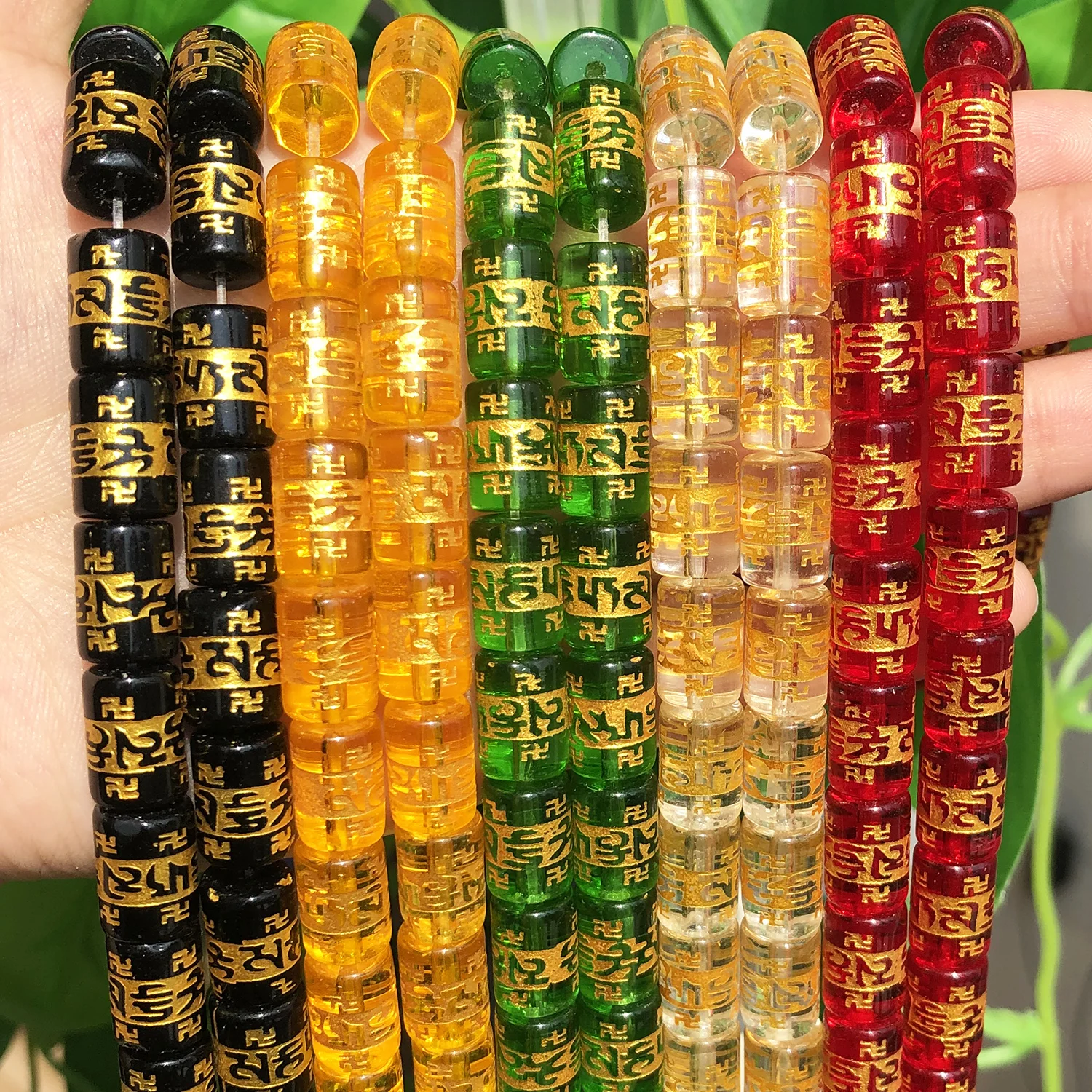 12x8mm Six Word Mantra Prayer Buddha Beads Column Crystal Glass Lucky Amulet Beads For Jewelry Making DIY Bracelets Accessories
