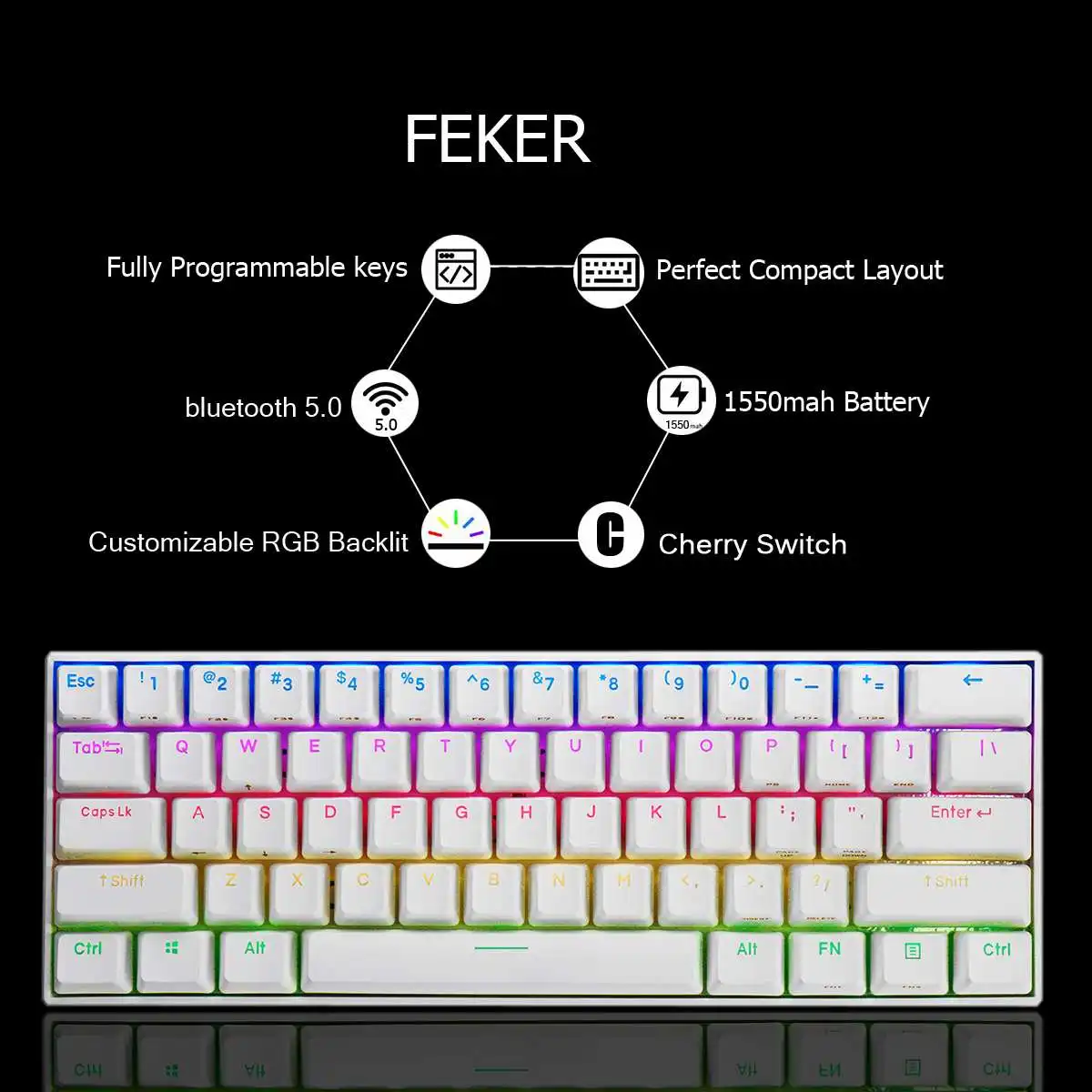 60% NKRO PBT Double Shot Keycap bluetooth 4,0 type-C RGB Gateron Cherry MX Outmu Механическая игровая клавиатура
