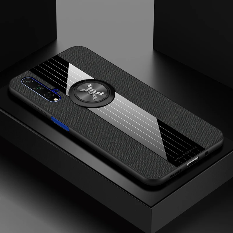 YonLinTan coque, чехол, чехол, для huawei Honor 20 Pro Honor 20Pro, Холщовый Мягкий ТПУ чехол для мобильного телефона с магнитным металлическим кольцом