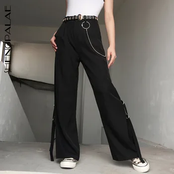 

SHENGPALAE 2020 New Fashion Summer Women's Office Ladies Loose Slimming Casual Straight Button High Waist Suit Pants ZA4093