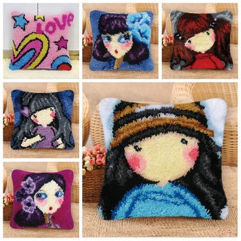 

Girl Grass Coarse Wool Latch Hook Kits DIY Cross Stitch Carpet Embroidered Rainbow Series Segment Embroidery DIY Rug Hooking Set