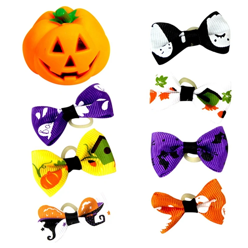 Хэллоуин собака 7 пар Бантом резиновые ленты Головные уборы для домашних животных собака, скрипучий звук тыква кошка игрушка