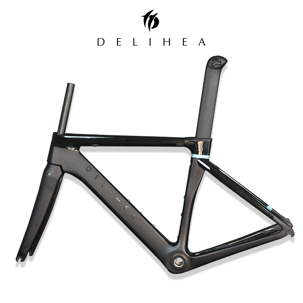 DeliHea T1000 карбоновая рама для шоссейного велосипеда, велосипедная Рама, супер легкая Ди2/Механическая гоночная карбоновая дорожная рама - Цвет: FORE BLACK