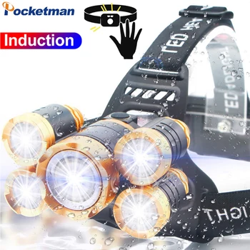 

Brightest Headlight Super Powerful Motion Sensor Headlamp 3/5 LED T6 Head Light Waterproof Head Lamp with 18650 Battery