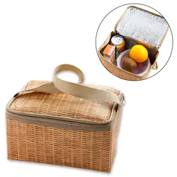 Портативный имитация ротанга сумка для хранения ланча коробка Термоизолированный сумка для обедов Tote пикника на открытом воздухе