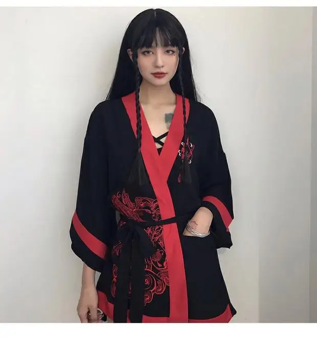 Лето традиционные японские кимоно женские красные Hanfu кардиган рубашка-кимоно свободные юката платье кимоно азиатская одежда SL1330