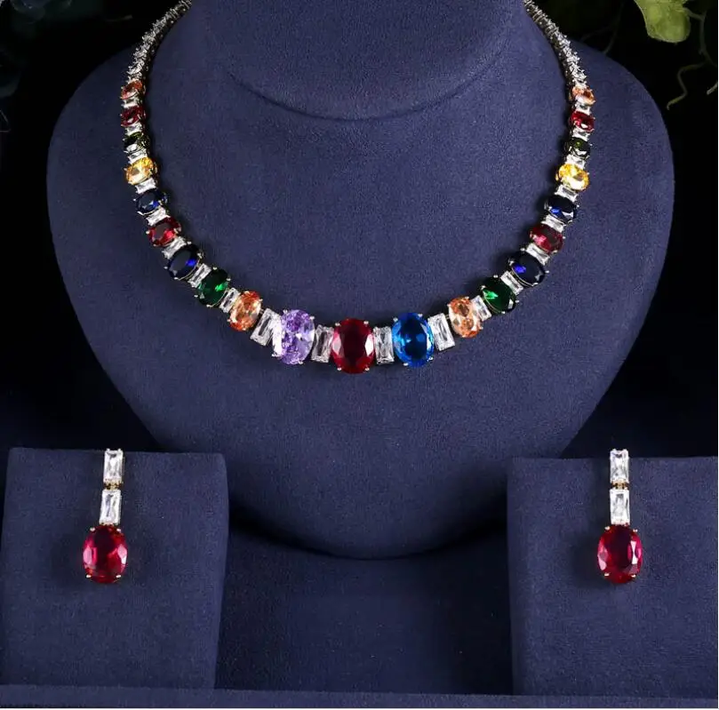 

Accking Luxury Multicolor water drop Bridal Jewelry Sets For Women Wedding Party Accessories Design