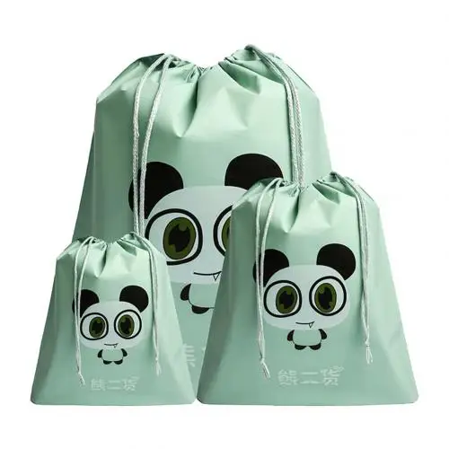 3Pcs Rabbit Panda Bear Drawstring Clothing Shoes Bag Closet Underwear Sorting Travel Bag Clothes Towel Waterproof Pouch - Цвет: Зеленый