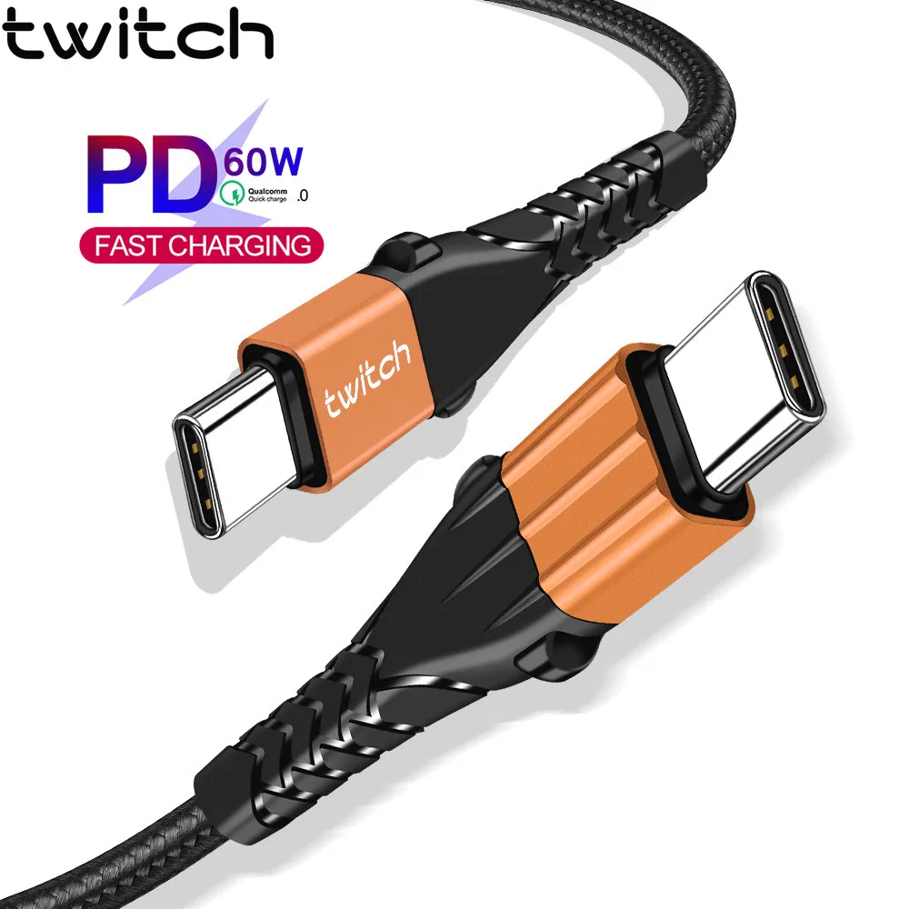 Twitch 60 Вт USB Type C к кабель для быстрой зарядки PD USBC c Samsung S20 Plus Xiaomi Macbook|Кабели