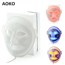 AOKO светодиодный фотонотерапия маска для лица 3 цвета лечение акне омоложение кожи отбеливающая маска для лица инструмент для ухода за кожей