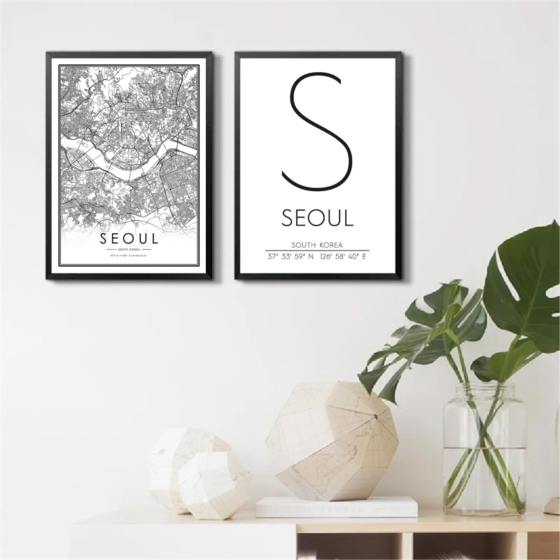 Seoul-Coordinates-Korea-City-Map-Prints-Black-and-White-Travel-Poster-Korean-Modern-Wall-Art-Pictures (2)