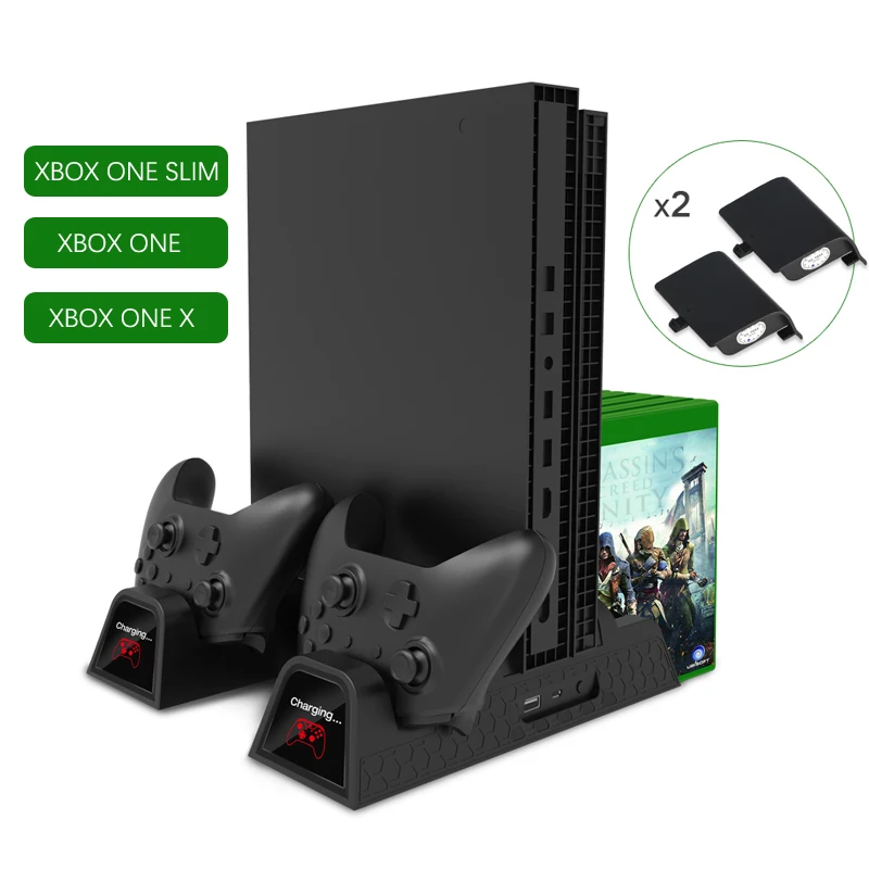 

For Xbox One /S/ XPro Accessories Cooling Fan Xbox Heat Sink Base Dual Controller Charging Dock Vertical Charger Stand