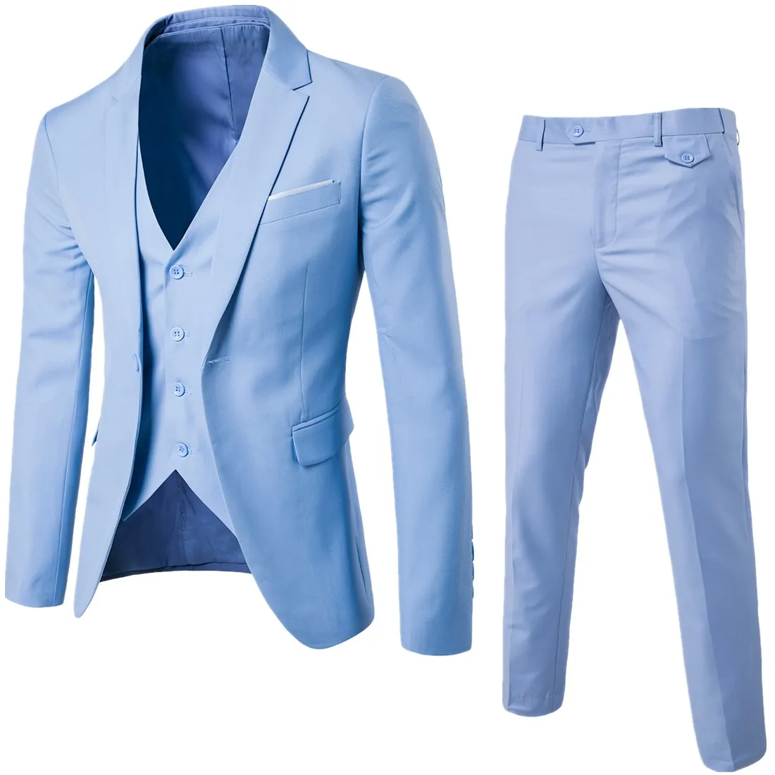 Куртка+ брюки+ жилет) Роскошные мужские повседневные Свадебные смокинги мужская одежда мужской тонкий костюм модные мужские деловые вечерние костюмы - Цвет: sky blue 3-pcs set
