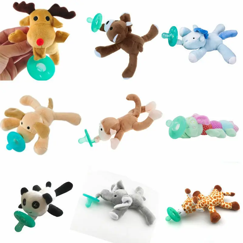 

0-12M Toddler Infant Baby Soothie Boy Girl Kids Silicone Pacifiers Cuddly Plush Animal Soft silicone plush animal pacifier