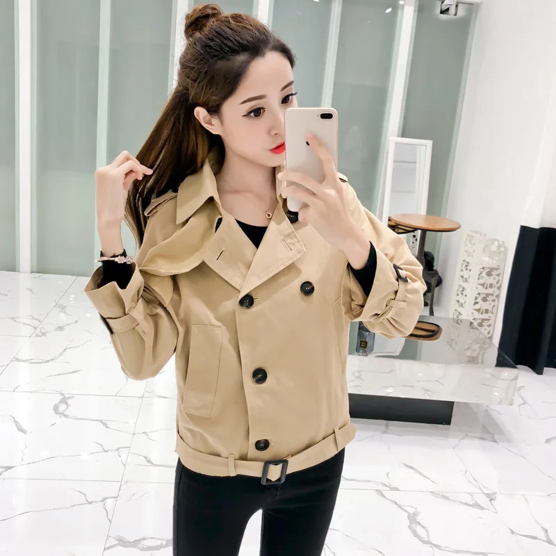 Photo Shoot Autumn New Style Workwear Coat Women's Korean-style Loose-Fit Waist Hugging Explicit Thin Short BF Trench Coat