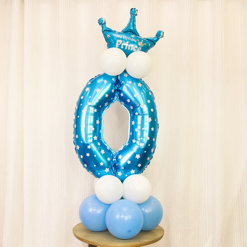 17 pçs estrela azul número balão folha de coroa balões menino pequeno  príncipe 1st aniversário festa decorações crianças 2 anos aniversário -  AliExpress