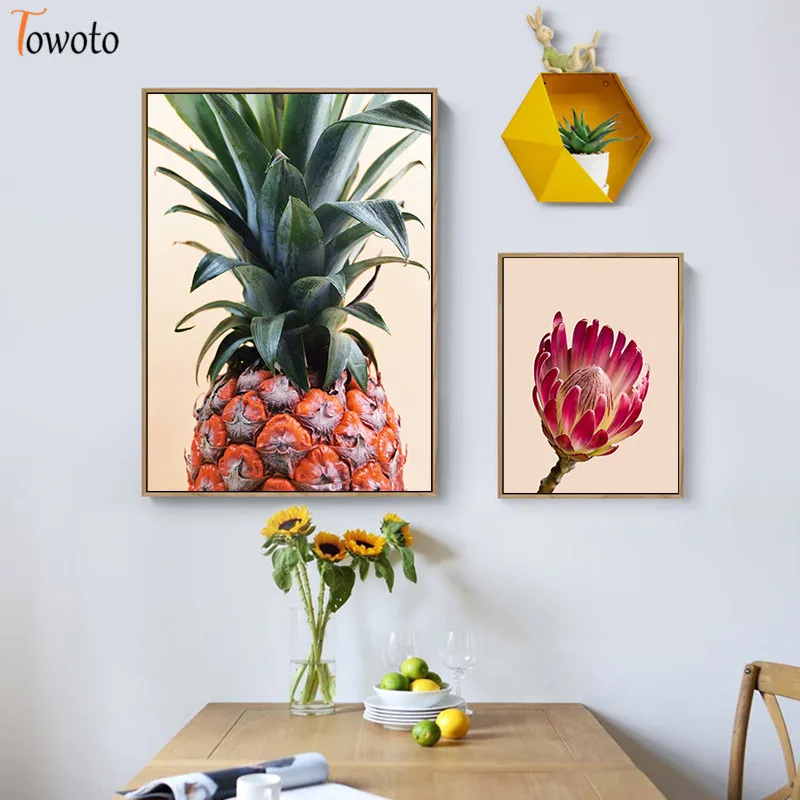 Цветок Protea холст живопись ботанический постер тропические листья принт бохо