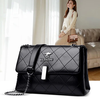 

Diamond Lattice Shoulder Bags for Women Handbags Luxury Soft Leather Female Tote Bag Black Chain Ladies Crossbody Bag Purses Sac