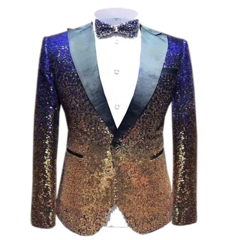 Picture style 1 Pieces Shiny Sequin Mens blazer Suit Slim Fit Peak Notch Lapel Tuxedo for Party Wedding Banquet Nightclub Blazer - Цвет: Picture style