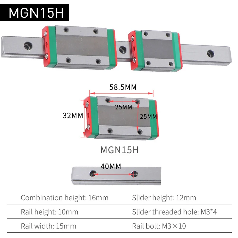 GCR подшипниковые стальные линейные направляющие 3d принтер 15 мм MGN15H MGN15C Миниатюрные линейные направляющие мини MGN каретки блок - Цвет: MGN15H