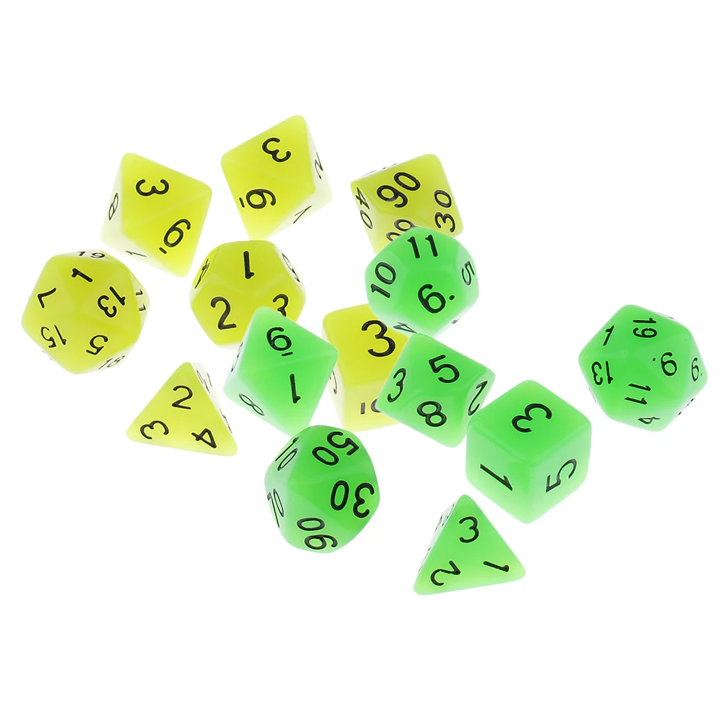 14 Pieces Plastic Polyhedral Dices Glow in the Dark for DND TRPG MTG Board Game Props